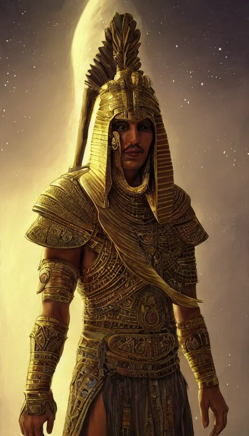 Image similar to egyptian warrior in a winter night, shaman clothing, ritual, moon beams, fame of thrones, fibonacci, sweat drops, insane, intricate, highly detailed, surrealistic, digital painting, artstation, concept art, smooth, sharp focus, illustration, unreal engine 5, 8 k, art by artgerm and greg rutkowski and alphonse mucha