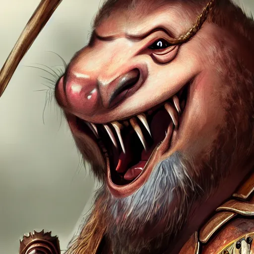 Image similar to HD photorealistic portrait of a fantasy dnd dwarven warrior. anthropomorphic dwarf hairless mole-rat. HD photorealistic render.