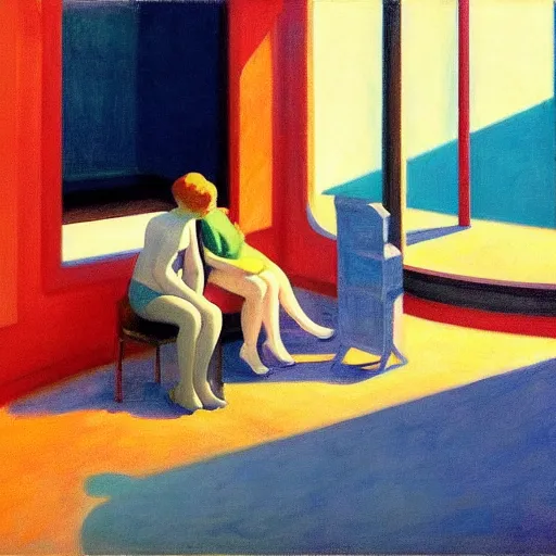 Prompt: Dreaming of outer space, by Edward Hopper, lofi colors