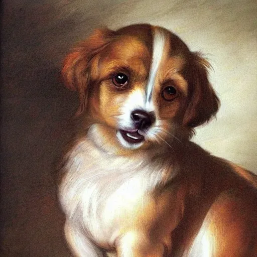 Image similar to painting of cute dog, full size, in style of peter paul rubens, photorealistic