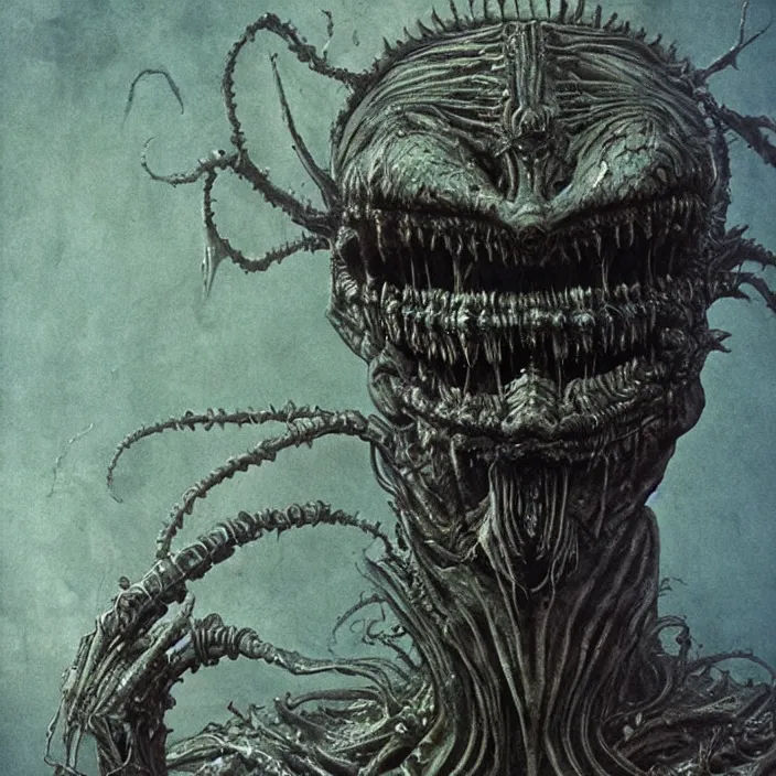 Image similar to space alien, slimy, glossy, sharp teeth, by h. r. giger, beksinski, nightmare fuel, nightmarish, intricate, highly detailed, optical illusion, stranger things demogorgon, volumetric lighting, flickering