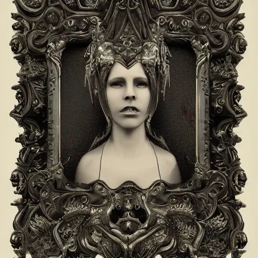 Prompt: ambrotype of a cthulhu high priestess in a baroque frame, trending on artstation, 4k