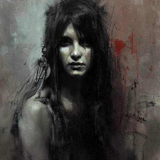 Image similar to portrait of the death angel, beautiful female face, angelic, dark, blood, by jeremy mann