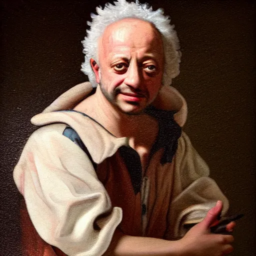 Image similar to A 17th century Baroque Painting of Gene Ween, grainy, realistic, hyperrealistic, very realistic, very very realistic, highly detailed, very detailed, extremely detailed, detailed, digital art, trending on artstation, detailed face, very detailed face, very detailed face, realism, HD Quality, 8k resolution, intricate details, body and head in frame, painting, oil painting, trending on deviantart, Baroque Painting