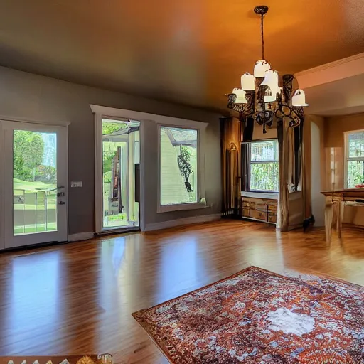 Prompt: a real estate home interior photo. a demon is hiding in the photo