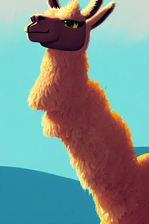 Image similar to a portrait of a llama character in a scenic environment by James Gilleard