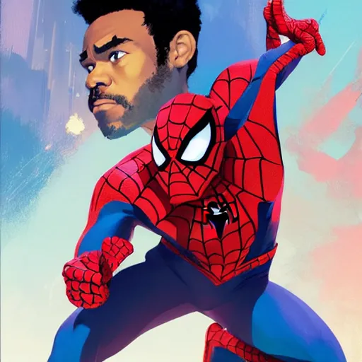 Image similar to donald glover as spiderman, art gta 5 cover, official fanart behance hd artstation by jesper ejsing, by rhads, makoto shinkai and lois van baarle, ilya kuvshinov, ossdraws, and by feng zhu and loish and laurie greasley, victo ngai, andreas rocha, john harris