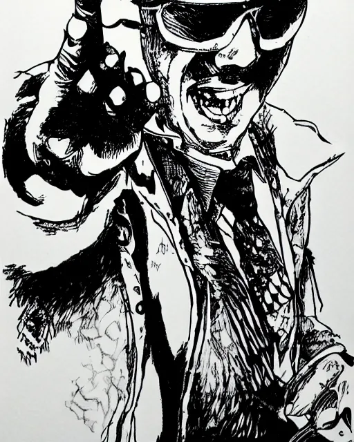 Prompt: Hunter S. Thompson drawn by Eiichiro Oda, manga, hand drawn, ink