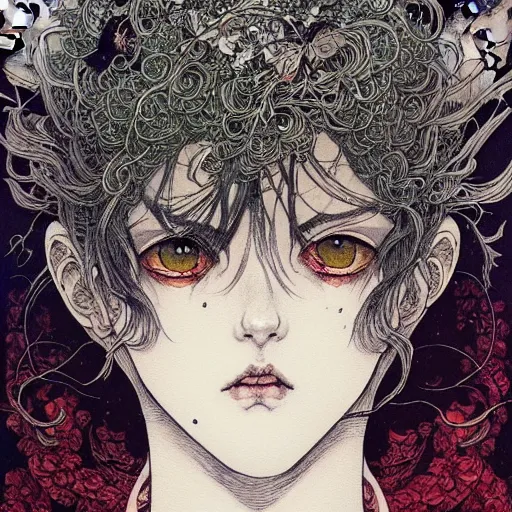 Prompt: prompt: Portrait painted in Smithe One style drawn by Vania Zouravliov and Takato Yamamoto, inspired by Fables, intricate acrylic gouache painting, high detail, sharp high detail, manga and anime 2000