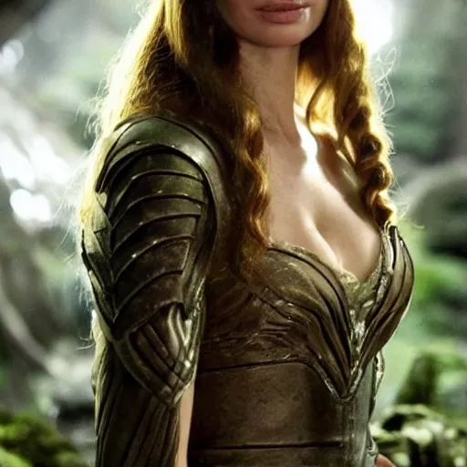 Prompt: rebecca ferguson as elf queen of lothlorien in lotr