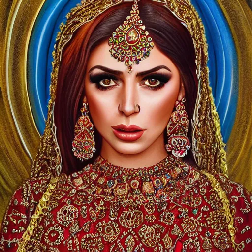 Prompt: full body portrait of a beautiful Kurdish bride wearing beautiful a beautiful wedding dress, very detailed eyes, hyperrealistic, beautiful, very detailed painting by Glenn Fabry, trending on artstation, extremely high detail, incredibly intricate