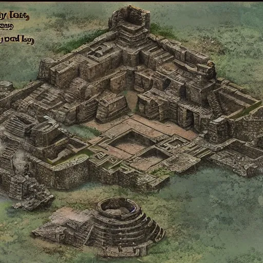 Image similar to Detailed map of ancient mayan ruins in Disco Elysium, by Greg Rutkowski