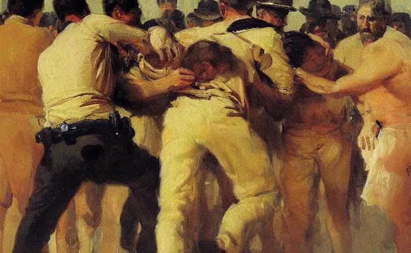 Prompt: high quality high detail painting by ilya repin, fbi arresting a man, hd