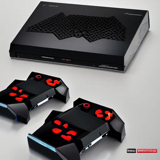 Image similar to A Lamborghini gaming console with its controllers, studio photo