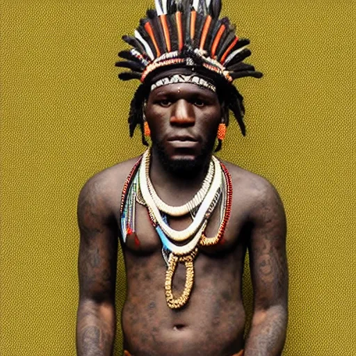 Image similar to burna boy as a tribal chief figurine, detailed product photo,