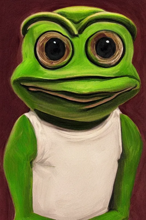 Prompt: a portrait of Pepe the Frog by Elin Danielson-Gambogi,