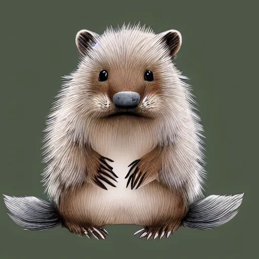 Prompt: a beaver whit fluffy fur drawn concept art