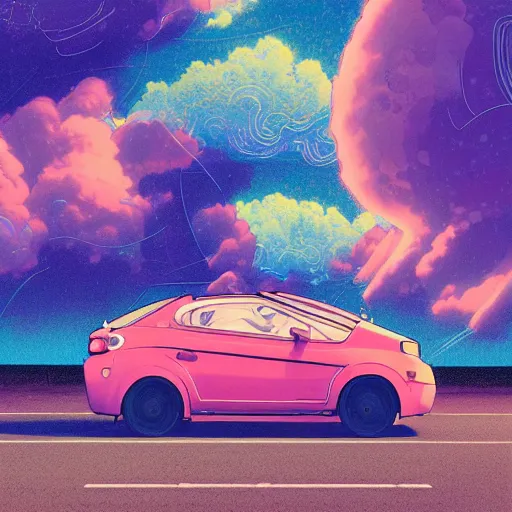 Image similar to a car by inio asano, beeple and james jean, aya takano color style, 4 k, super detailed, night sky, digital art, digital painting, celestial, majestic, colorful