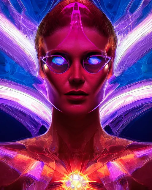 Image similar to a powerful energy psychedelic matrix woman, by alexander fedosav, hyper detailed digital matte painting, concept art, hyperrealism, 1 6 k resolution, cinema 4 d, 8 k resolution, trending on artstation, behance hd, a masterpiece, by stephan martiniere, particles, cel - shaded, power bright neon energy, by david a. hardy,