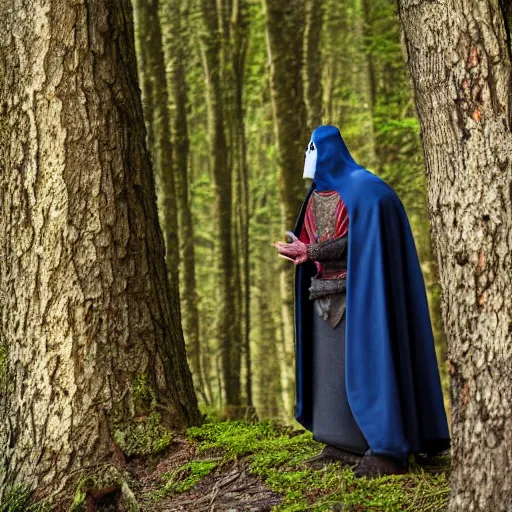 Image similar to medieval cloak wearing lizard, photograph captured in the woods