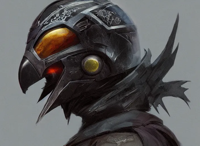 Image similar to portrait of raven themed helmet. concept art contest winner by bungie and greg rutkowski ( 2 0 0 7 ).