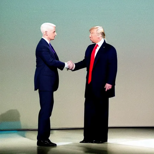 Image similar to anderson cooper and donald trump shaking hands