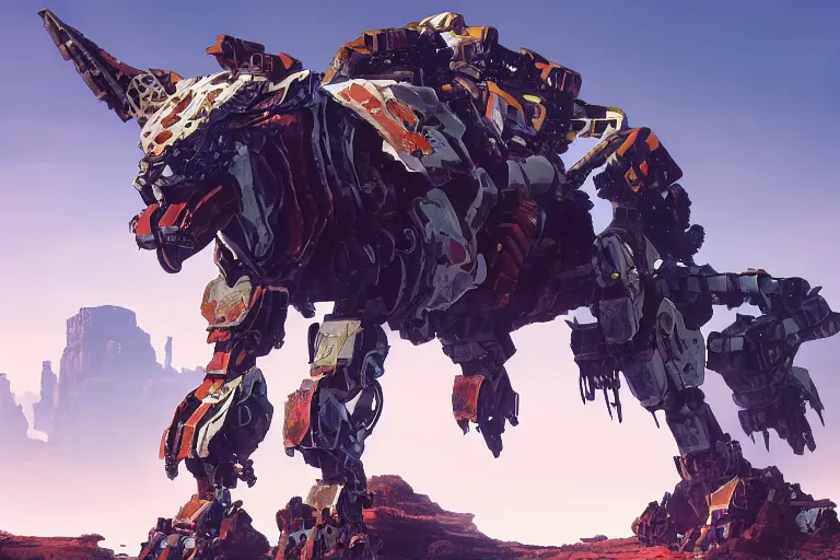 Image similar to rockbreaker machine mecha animal beast robot of horizon forbidden west horizon zero dawn bioluminiscence global illumination ray tracing hdr fanart arstation by sung choi and eric pfeiffer and gabriel garza and casper konefal