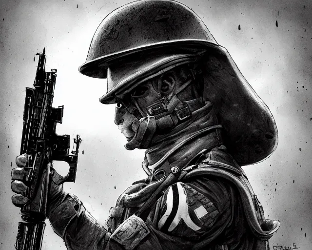 Image similar to A soldier cat in world war one, close-up, black and white, amazing digital art, hyper detailed, artstation, in the style of Tony Sart