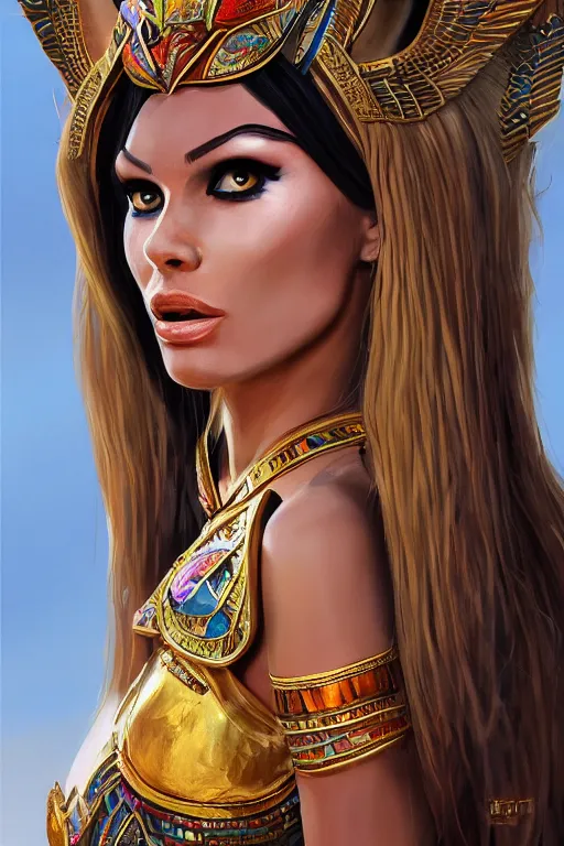 Image similar to brigitte bardot as egyptian cat goddess, vivid colors, high details, cinematic, 8k resolution, beautiful detailed, photorealistic, digital painting, artstation, concept art, smooth, sharp focus, illustration, fantasy background, artstation trending, octane render, unreal engine