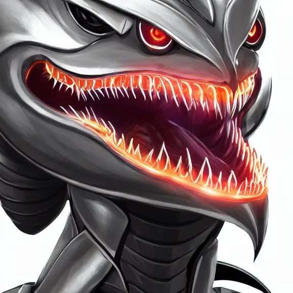 Image similar to close up mawshot of a cute elegant beautiful stunning hot anthropomorphic female robot dragon, with sleek silver metal armor, glowing OLED visor, facing the camera, the open maw being highly detailed living and sharp, with a gullet at the end, you looking into the maw, food pov, micro pov, vore art, digital art, pov furry art, anthro art, furry, warframe art, high quality, 3D realistic, dragon mawshot, maw art, macro art, micro art, dragon art, Furaffinity, Deviantart, Eka's Portal, G6