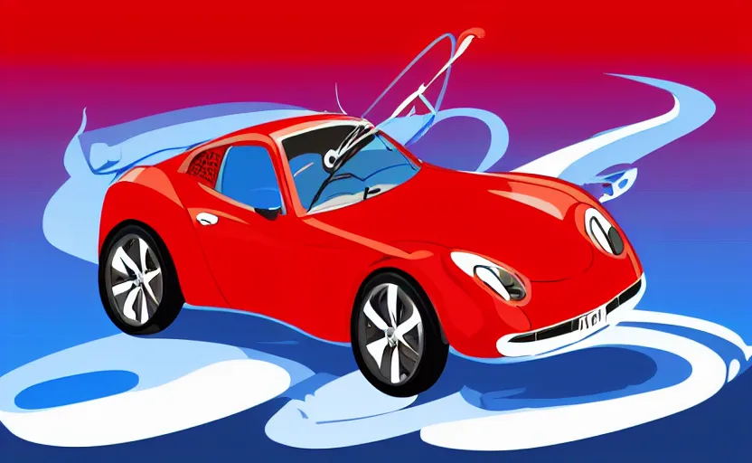 Image similar to Red Hot European Style Sports Car, Cartoon, Caricature, Airbrush, Vector Illustration Pro Vector, 8k