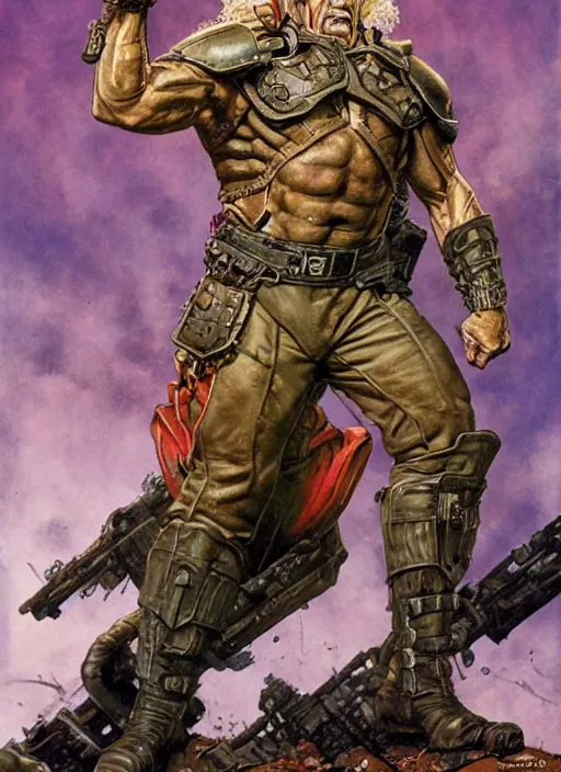 Image similar to full body portrait of ron perlman as towering warrior, dynamic action, by norman rockwell and jesper ejsing and tom lovell and frank schoonover