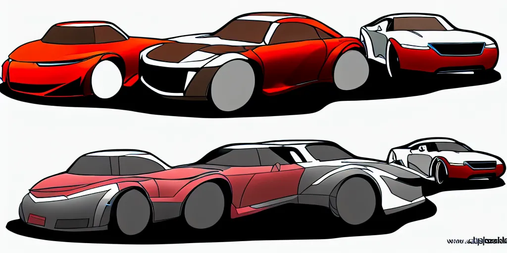 Image similar to mashup concept of two cars as one. No background, concept art style.