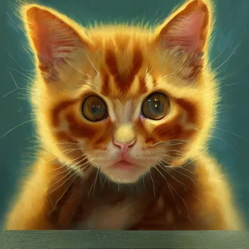 Prompt: baroque painting of ginger kitten by Van Gogh, hyper detailed, artstation, high definition cgsociety, render, cinematic, symmetry, oil painting, canvas !