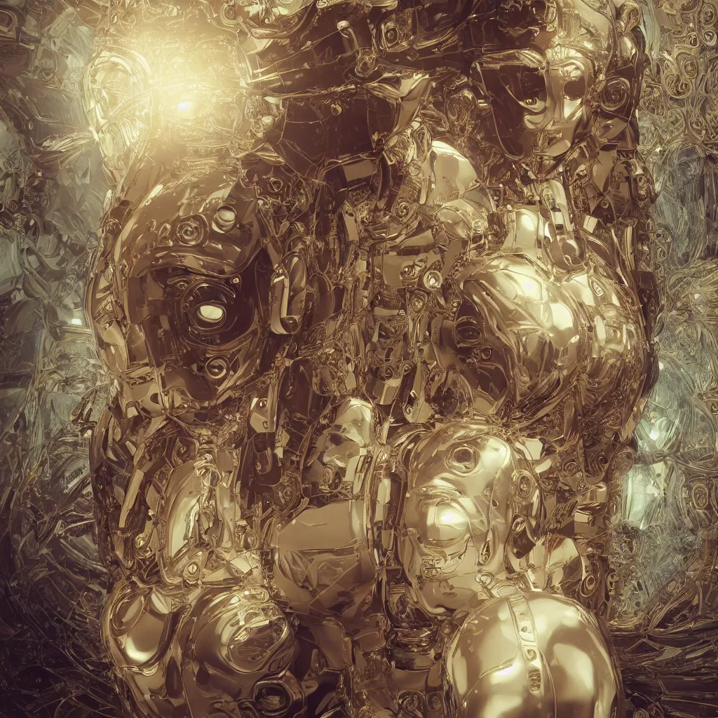 Prompt: a photo of a girl half robot, 3 d render 8 k shoot, volume light, cinematic light effect, super realistic, super wide angle, rococo ornament, cinematic, symmetrical ornament, decorative frame, by victo ngai, moebius, metal hurlant, leon francois comerre, craig mullins, mucha, klimt, artstation