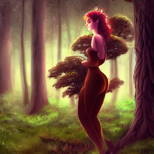 Image similar to alluring tree girl in a magical forest, digital art, trending on artstation