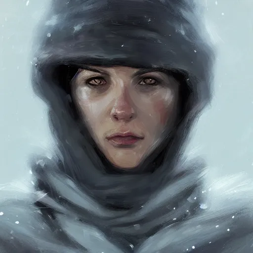 Image similar to snow bandit from ‘ icewind dale ’, ‘ icewind dale 2 ’ profile portrait by ‘ justin sweet ’, falling snow, soft focus, illustration, oil paint, artstation