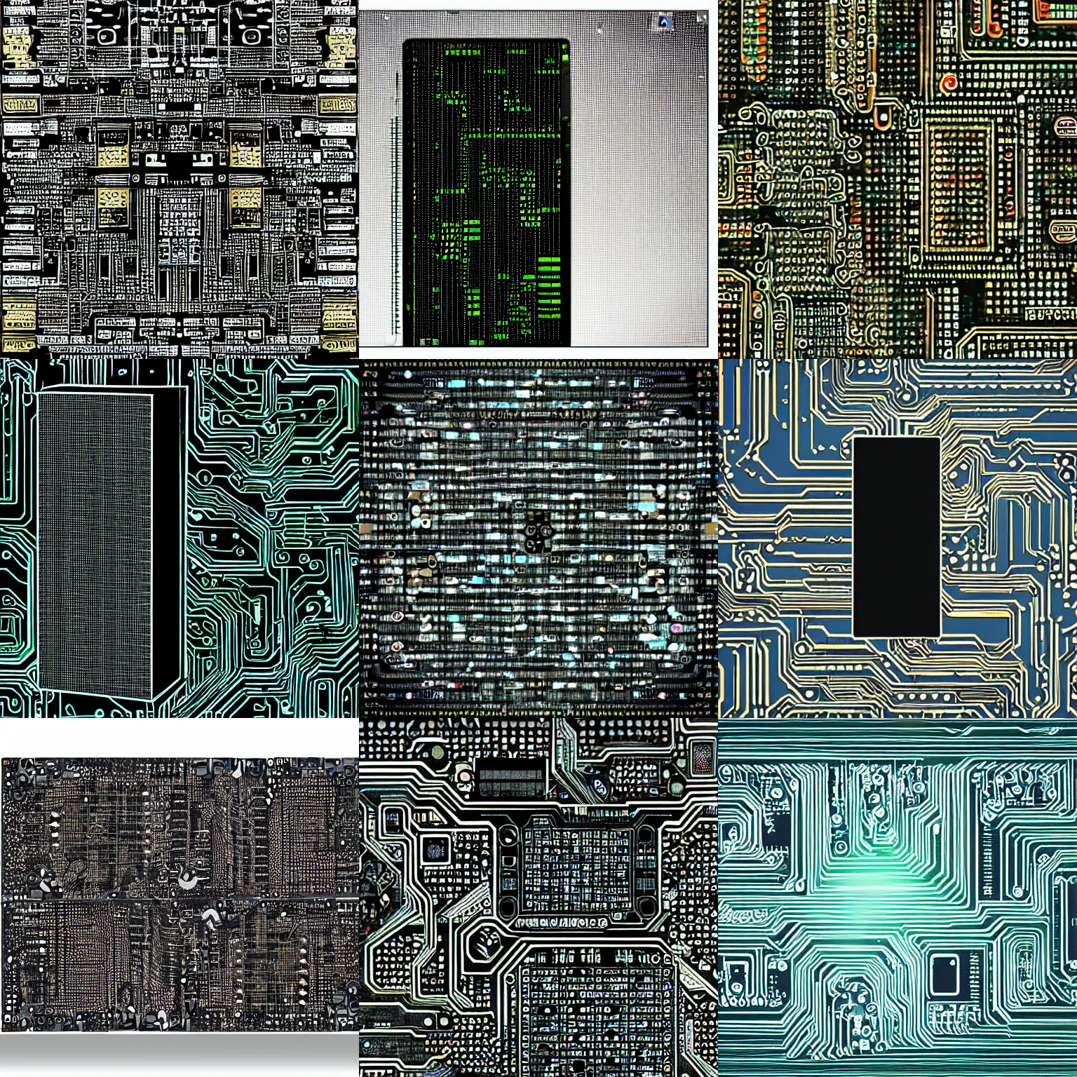 Prompt: a black monolith in a sea of circuit boards, digital art