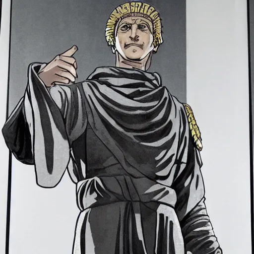 Image similar to roman emperor Julius Caesar at the senate, relaxed, anime portrait by Satoshi Kon and Yoji Shinkawa