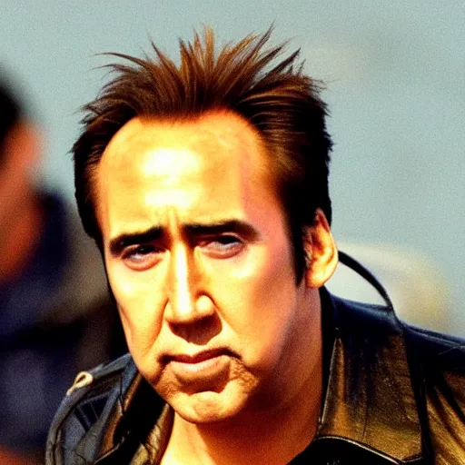 Prompt: Nicholas Cage as a space ship shooting aliens