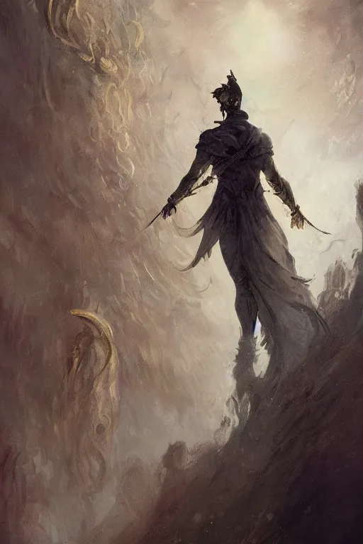 Image similar to a masculine elegant man from sideview with large shoulders and wearing golden laurel wreath, ethereal horror fantasy art by greg rutkowski and magali villanueve and monet con