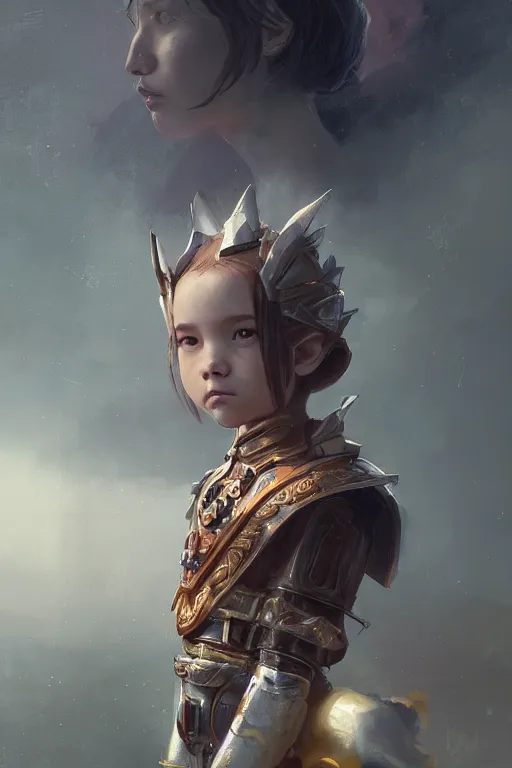 Image similar to a portrait of a powerful child princes by Greg Rutkowski, Sung Choi, Mitchell Mohrhauser, Maciej Kuciara, Johnson Ting, Maxim Verehin, Peter Konig, final fantasy , mythical, 8k photorealistic, cinematic lighting, HD, high details, atmospheric,