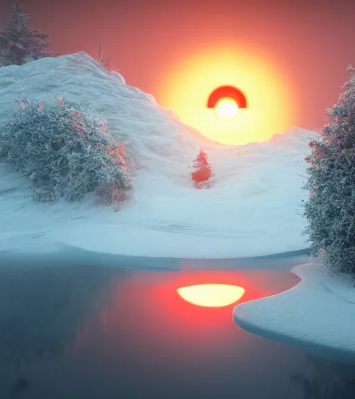 Image similar to the tiny red light in the antartic fog, majestic light, octane render, beauty fog, ethereal glare of the sun, hyperrealistic, epic, masterpiece