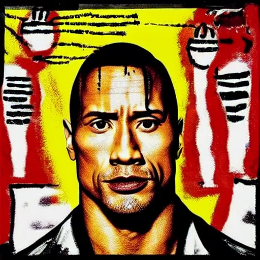 Image similar to dwayne johnson album cover basquiat style