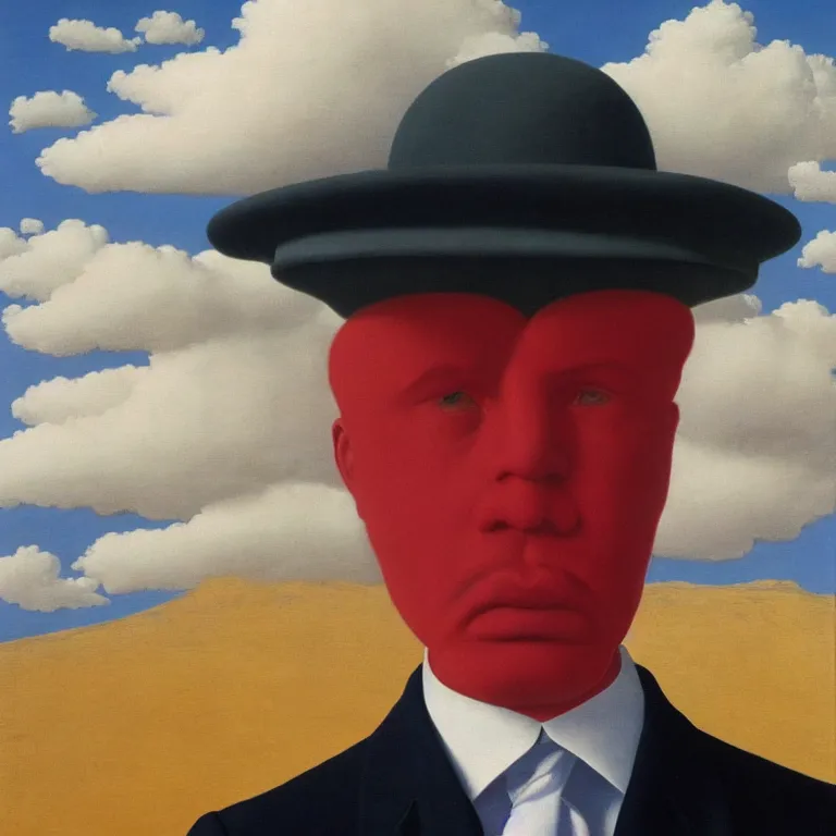 Image similar to cloud - man, by rene magritte, centered, detailed painting, hd, hq, high resolution, high detail, 4 k, 8 k