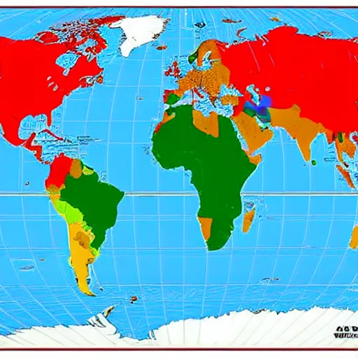 Prompt: Map of the world where all countries are filled in by their flag