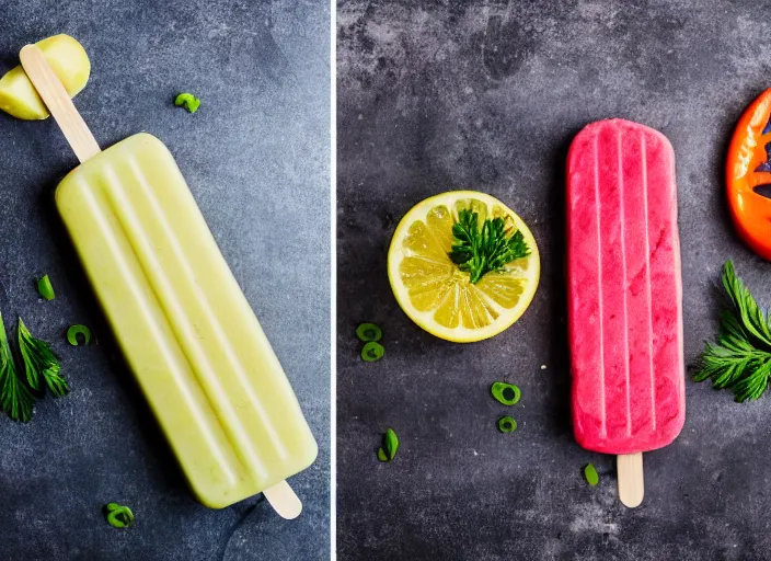 Image similar to dslr food photograph of raw steak popsicle, 8 5 mm f 1. 8