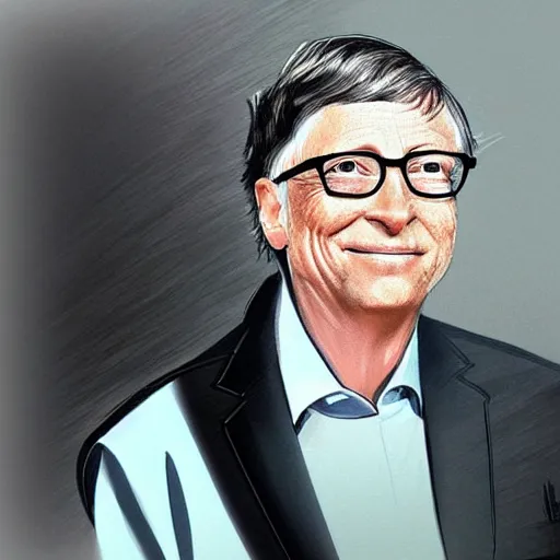 Prompt: Bill gates wearing Rin Tohsaka's clothing, drawn in the style of Stanley Artgerm Lau, extremely detailed