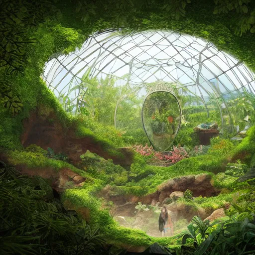 Prompt: yggdrasil contained within a biodome, interior, lush vista