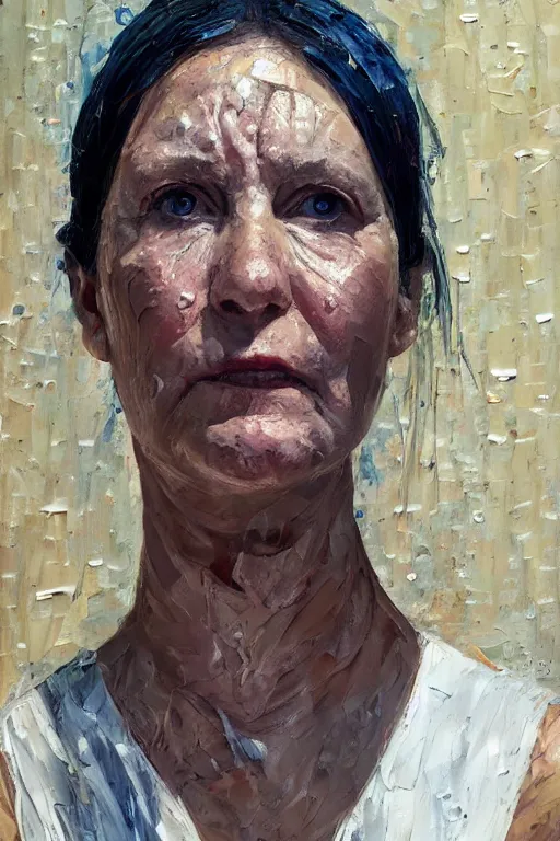 Image similar to palette knife oil painting portrait dr krystal knight, woman, late 4 0 s, eyes filled with icy hate, extreme detail, artstation trending, ice, cold, freezing, artgerm, any racial background, deviant art, octane, substance, art history 8 k